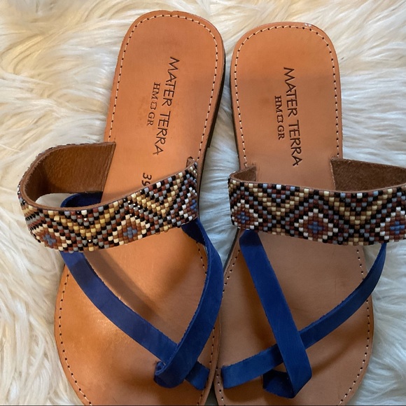 Mater Terra Boho Southwestern Aztec Greek Handmade Sandals Size 39 (US 8) - Picture 3 of 6